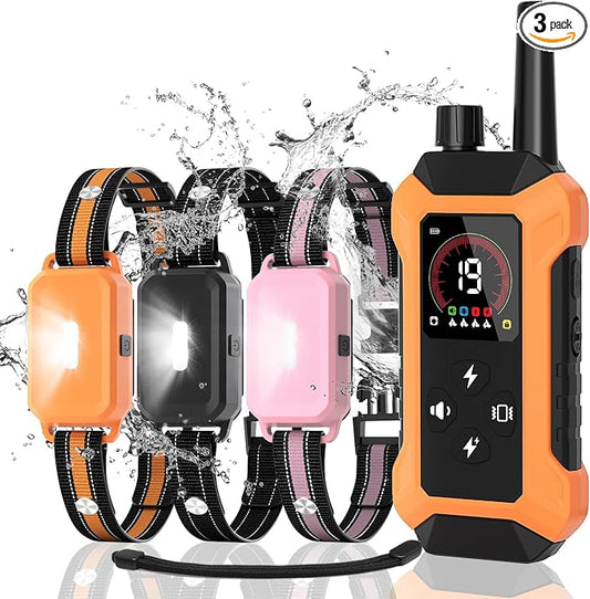3 Dog Shock Collar with Remote Control (5–150Lbs), 4400FT Waterproof Training Collar for Dogs 3 Pack 5 Training Modes Rechargeable Electric Dog Collar with Light, E collars for Small Medium Large Dogs