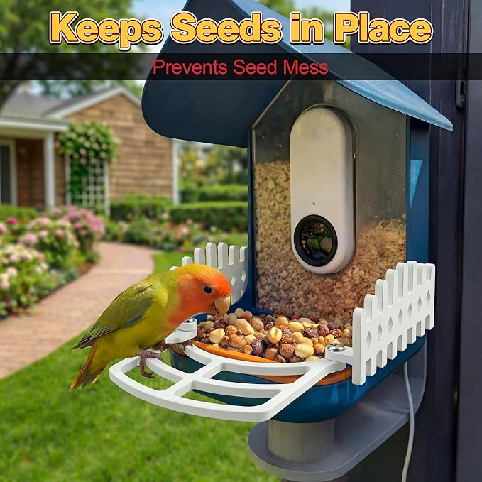 Dreyoo Perch Extender with 2 Side Fences Compatible with Bird Buddy Smart Bird Feeder - Wider Landing Space, Camera-Friendly Design for Clear Photos, UV-Resistant Outdoor Accessory, Screws Included