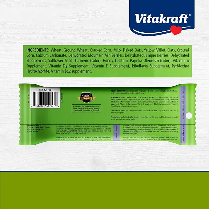 Vitakraft Crunch Sticks Rabbit Treat Wild Berry and Honey Flavor with Natural Grains and Honey Enriched with Essential Nutrients Baked on Wooden Stick to Encourage Chewing and Long Lasting Enjoyment