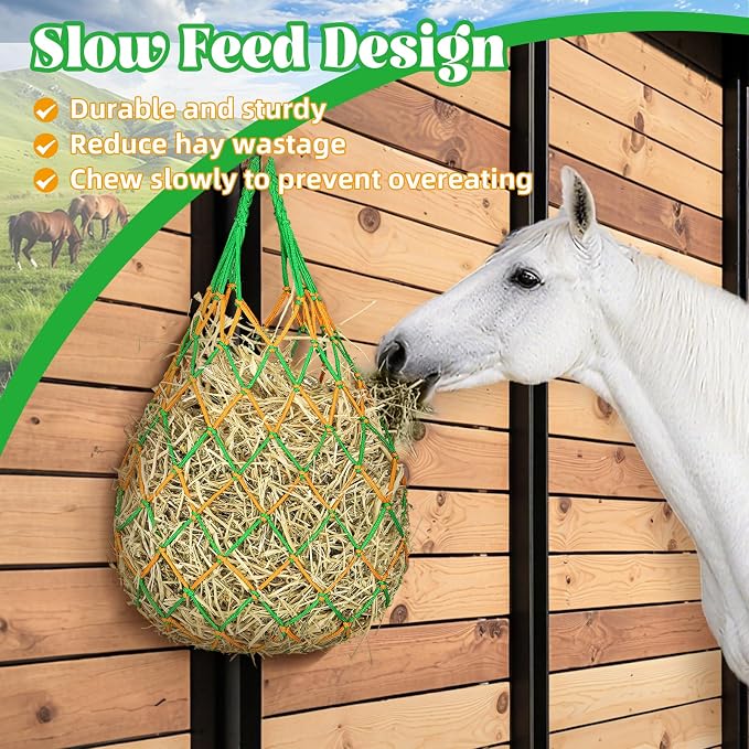 YedsIntu 3 Pcs Hay Bags for Horses, Hay Nets for Horses Goat Sheep,Goat Hay Feeder for Slower Feeding,Strong Load-Bearing Hay Bag Hanging for Horse Stable Trailer (Green)