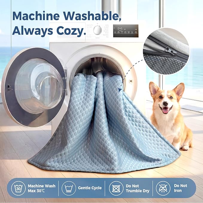 X-Large Cooling Dog Bed Mat - 45 x 37 inch Waterproof Couch Cover for Dogs Washable, Non-Slip Bottom Self Cooling Mat for Dogs, Durable & Non-Gel, Dog Couch Bed for Sofa Floor Car, Light Blue