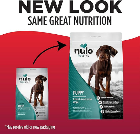 Nulo Freestyle Puppy Food - Turkey & Sweet Potato, Grain Free Dog Food Dry for Puppies, Natural, High Protein Kibble with Probiotics, DHA & Omega 3 Fatty Acids for Small and Medium Breeds, 26lb Bag