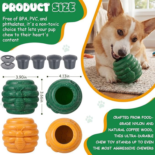 Gemscream 2 Pack Large Dog Toys for Aggressive Chewers, Dog Treat Dispensing Toy to Keep Them Busy, 2-in-1 Fillable Holder with 2 Cups and Food-Dispensing Lids for Large Medium (Yellow,Green)