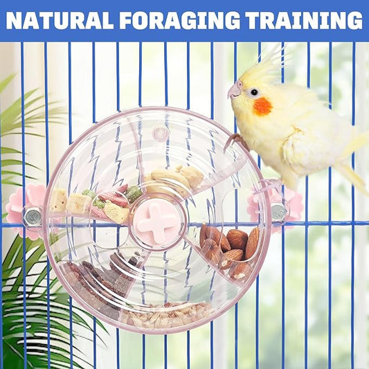 BNOSDM Bird Foraging Toy Creative Feeder Systems with Seed Food Rotating Wheel for Enrichment & Training Parrot Puzzle Toys Ideal for Small and Medium Cockatiel Parakeet Conure(Pink)