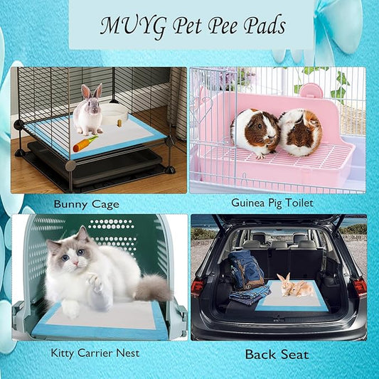 50 Pcs Pet Pads for Rabbits,22'' x17'' Small Animal Pads Disposable Rabbit Bedding Leak-Proof Super Absorbent Potty Training Guinea Pig Cage Liner for Bunny,Chinchilla,Puppy,Cat (Blue)