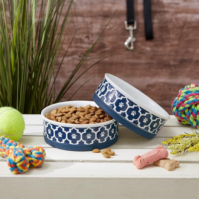 Bone Dry Lattice Collection Pet Bowl & Canister, Medium Set, 6x2 inches, Nautical Blue, 2 Piece