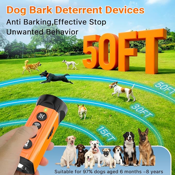 Dog Bark Deterrent Device,3X Anti Barking Device,6 Training Modes&4 Using Scenarios Dog Whistle to Stop Barking,50FT Range Ultrasonic Dog Repeller,Indoors&Outdoors Dog Barking Silencer