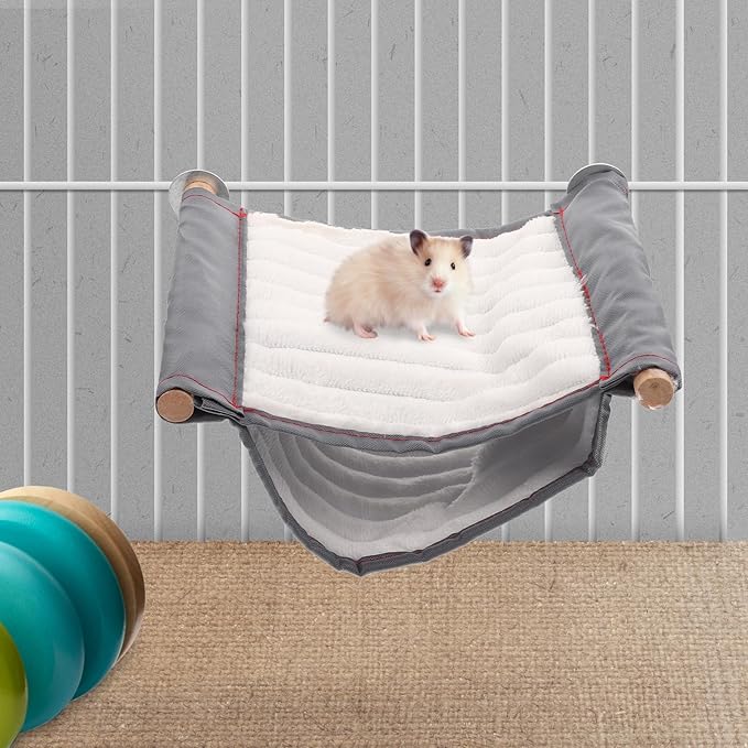 HOMSFOU Large White Hamster Hanging Hammock Bed for Small Animals, Removable Warm Fleece Pet Cage Hammock Suitable for Guinea Pigs, Chinchillas, and Squirrels, Indoor Hanging Small Animal