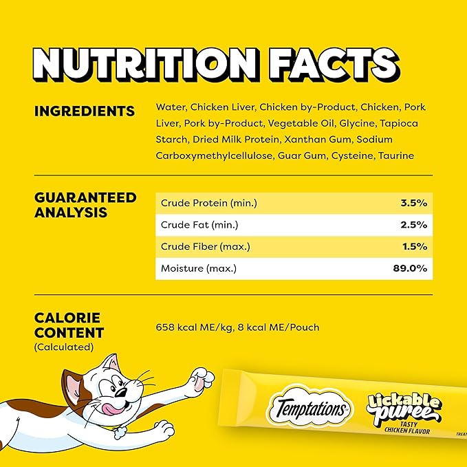 Temptations Creamy Puree Squeezable Lickable Cat Treats, Wet Cat Treats with Chicken, 0.42 oz. Tubes, 16 Count