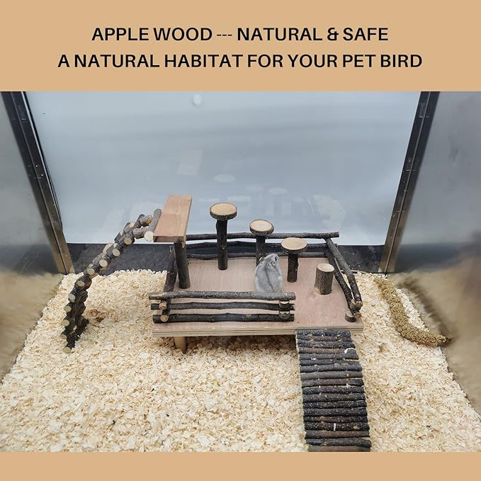 Hamster Climbing Toys - Wooden Activity Set with Large Bridge, Apple Wood Chewing Toys for Small Pets