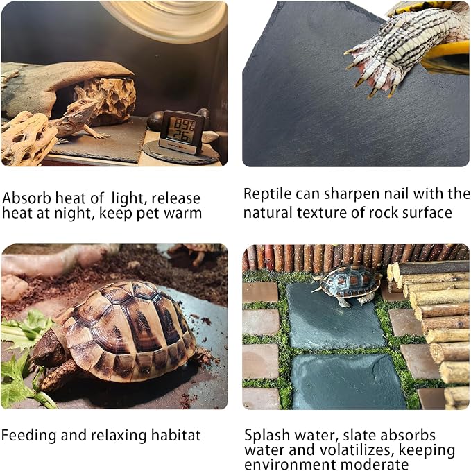 2 Pack Reptile Basking Platform 11.8 × 7.9" + 4", Reptile Slate, Basking Rock, Slate Tiles Rocks for Reptiles,Terrarium Bowls for Bearded Dragon Tortoise Turtle Ball Python Snake Lizard Gecko