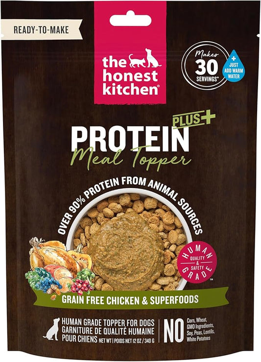 The Honest Kitchen Human Grade Protein Plus+ Dehydrated Meal Topper: Grain Free Chicken Superfoods, 12oz Pouch