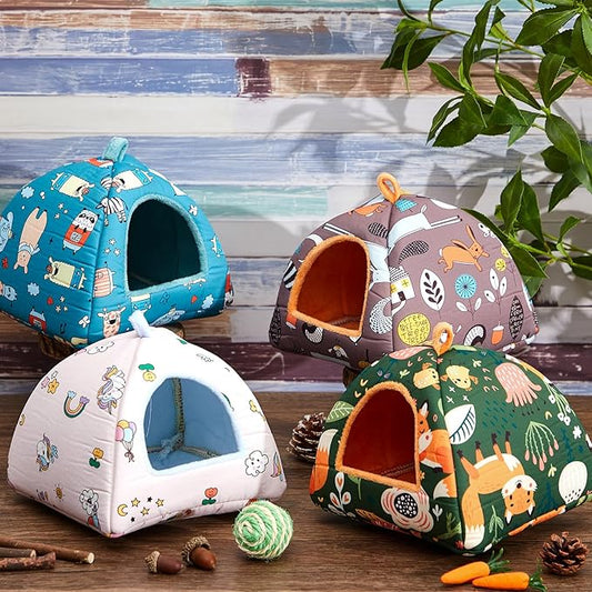 Cinnvoice 4 Pcs Hamster Hideout, Hamster Bed Tunnel, Washable Small House Cage Accessories for Dwarf Rabbits Hedgehog Chinchillas Hamsters Ferrets Bearded Dragons Birds and Rats(Forest, 7 x 6.7 in)