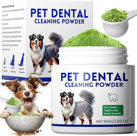 Mimo Style Dog Dental Powder, Dog Teeth Cleaning Powder, Targets Tartar & Reduces Plaque & Bad Breath - Teeth Cleaning Made Easy Eliminate - Meat-Flavored Formulated (Green)