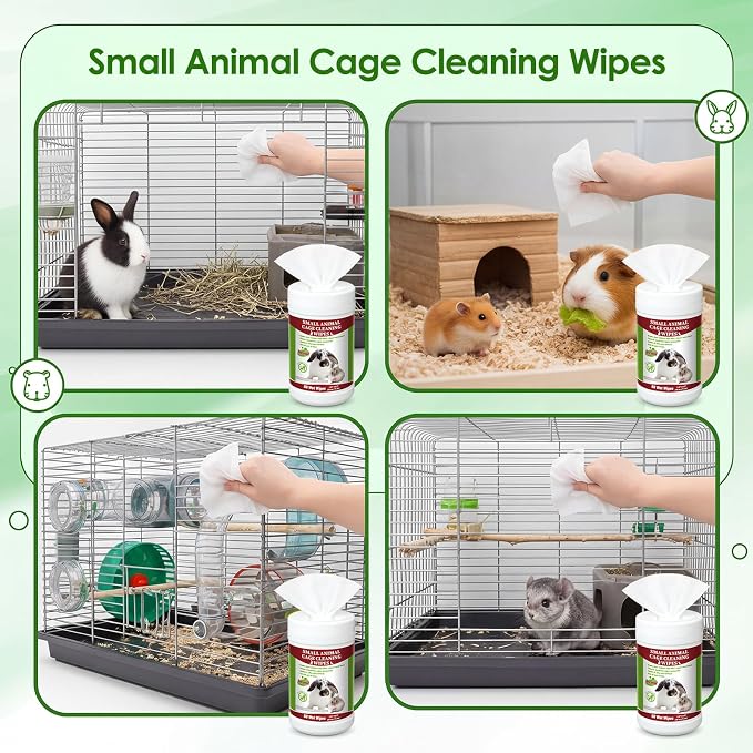 1 Pack Small Animal Cage Wipes 60 Count Small Animal Cage Clean up Wipes Removes Stubborn Caked-on Hamster Cages Cleaner for Pet Bunny Supplies Cleaning Deodorizing