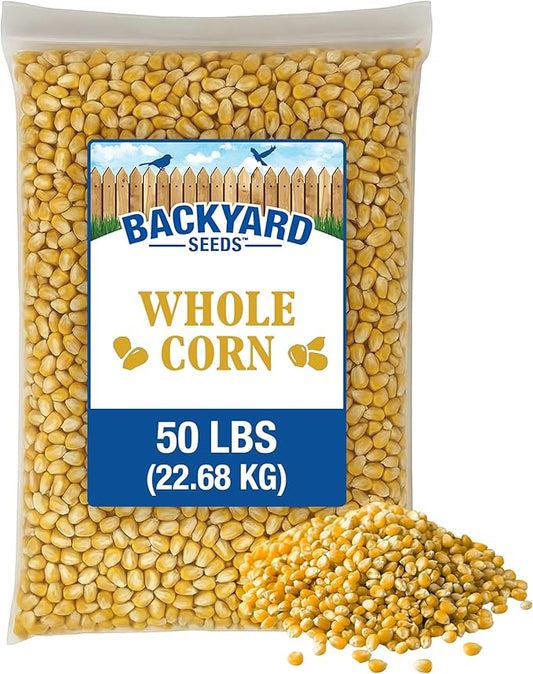 CountryMax Backyard Seeds Whole Corn 50 lbs - High-Energy Animal Feed for Chickens, Squirrels, Deer & Wild Birds, Ground Feeding, High Protein