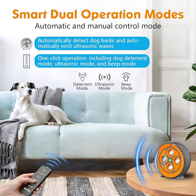 New Anti Barking Device for Dogs, Rechargeable Dog Barking Deterrent up to 75ft with Remote, Variable Ultra Frequency/6 Modes/IP65 Waterproof Dog Silencer Stop Neighbors‘ Dog from Barking (Orange)