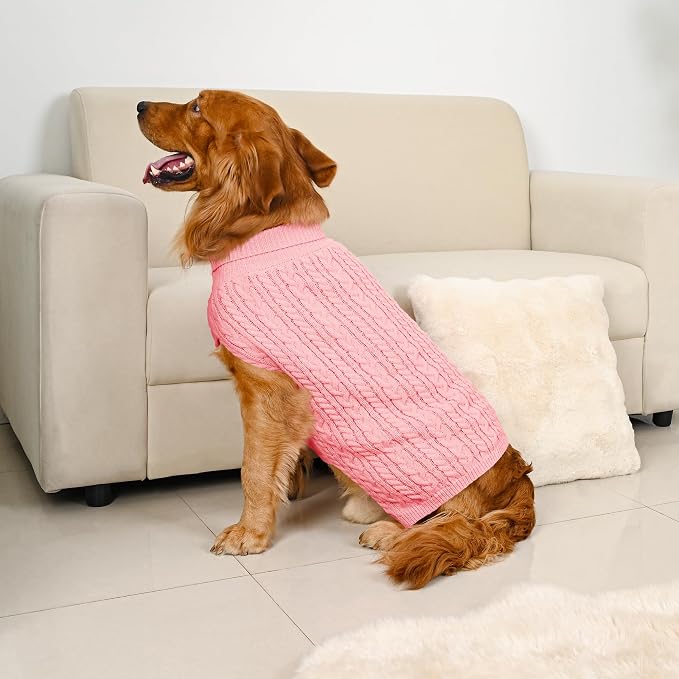 Dog Sweater 2 Pack for Large Dogs, Size XL, Pink & Red | Stretchy cable knit turtleneck, machine washable, high belly cut, comfy winter fit for English Bulldog, Boxer