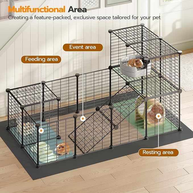 HOOBRO 24 Panels Guinea Pig Cage with Waterproof Mat, Small Animal Playpen, Rabbit Cage, Bunny Cage, Chicken Cage, Pet Playpen, Indoor Outdoor Yard Fence, 57 x 31.5 x 23.6 Inches, Black BK03PP03