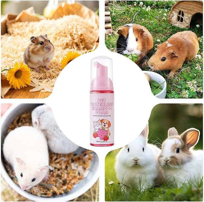 Rabbit Shampoo - 60ml Waterless Guinea Pig Cleaning Mousse | Small Pets Grooming Mousse for Rabbits, Cats, Dogs, Kittens, Puppies, Hedgehogs, Hamsters, Sugar Gliders, Indoor/Outdoor Home Use