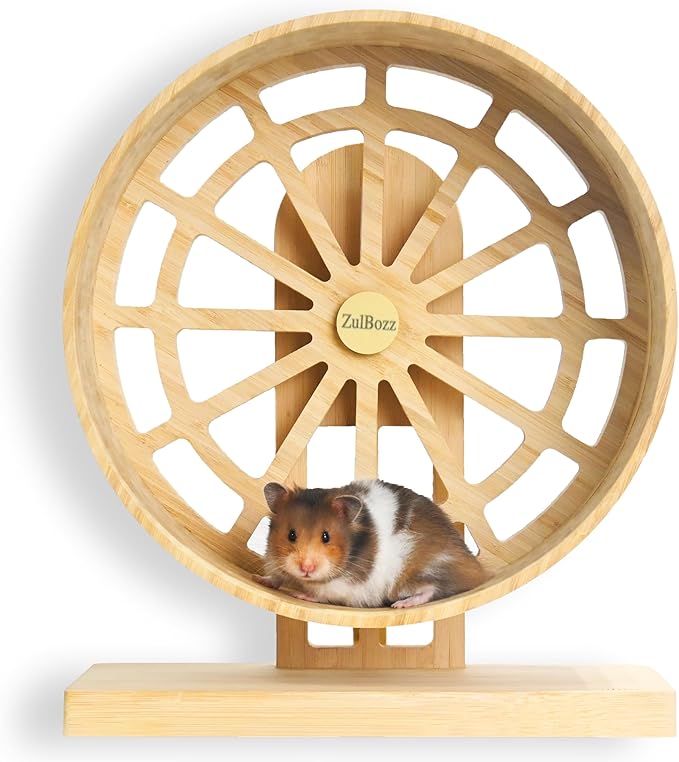 11" Large Silent Hamster Wheel, Bamboo Wood Exercise Wheel for Syrian Hamsters, Rats & Hedgehogs, Protects Spinal Health