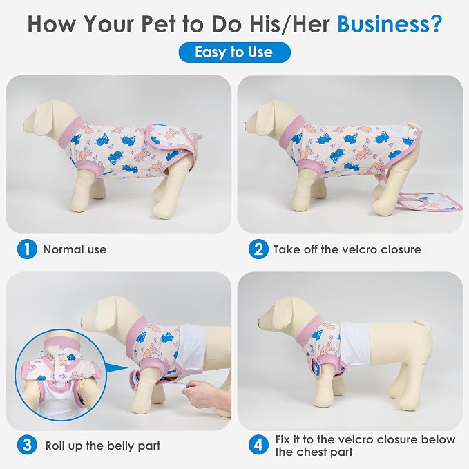 cyeollo Recovery Suit for Dogs Cats Surgery Suit Female Spay Soft Breathable Pet Onesie Bodysuit Male Dog Neuter, Small Dogs Surgical Recovery Shirt, Dinosaur, S