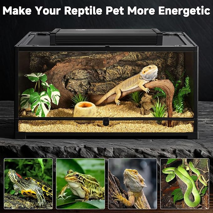 T5 UVB Reptile Light Fixture Upgrade Square HO UVB Bulb Lighting Combo Kit 10.0 UVB Light for Reptiles Terrarium Fluorescent 24W Reptile Light Bar UVA UVB Desert Lamp for Bearded Dragon Turtle Tank