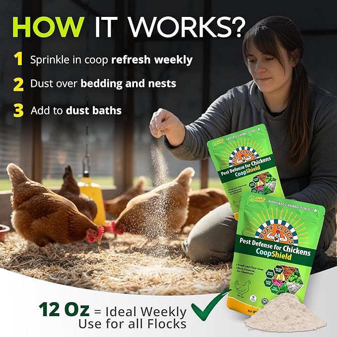 Buff Clucks Dust Bath Herb Blend for Chickens - Keep Feathers Clean & Healthy - Food Grade, Natural Nesting Box Herbs for Bedding, Coop Floor, USA (12 oz)