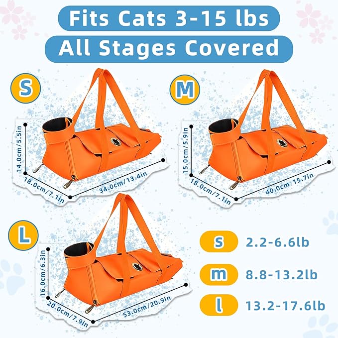 Waterproof Cat Grooming Restraint Bag - Anti-Scratching for Claw Care & Nail Trimming, Ideal for Cat Medical Examination (Orange, M)