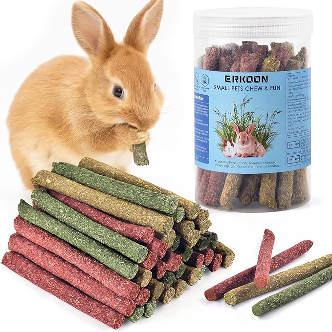 ERKOON 38Pcs Rabbit Chew Toys Timothy Hay Sticks, Guinea Pig Toys for Teeth Natural Molar Sticks Rabbits Treats for Bunnies, Chinchilla, Guinea Pigs, Gerbil, Hamster
