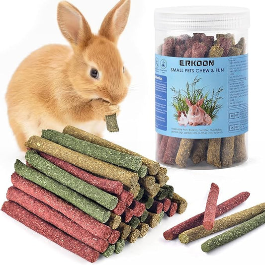 ERKOON 38Pcs Rabbit Chew Toys Timothy Hay Sticks, Guinea Pig Toys for Teeth Natural Molar Sticks Rabbits Treats for Bunnies, Chinchilla, Guinea Pigs, Gerbil, Hamster