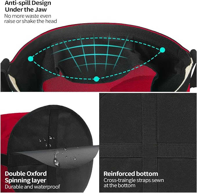Horse Feed Bag 2 PCs, Breathable Mesh Feed Bags for Horses, Muzzle Feedbag for Feeding Grain, Anti-Spill Design Feeder, Soft Neck Pad Nose Pad, Universal Fit (Red)