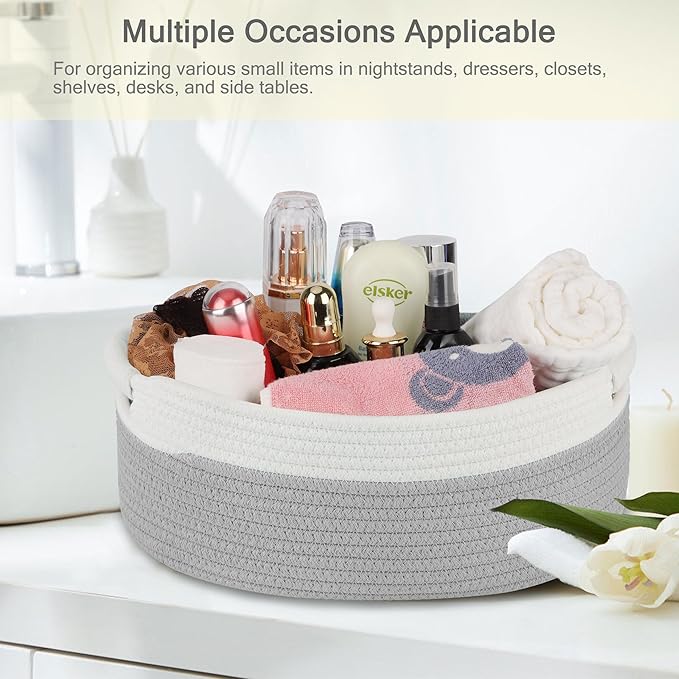 Small Woven Basket with Gift Bags and Ribbons, Empty Baby Gift Baskets for Kids Women Men, Shelf Storage, Small Cat Dog Pet Toy Boxes, 13”x 9”x 5.5”, Cool Gray