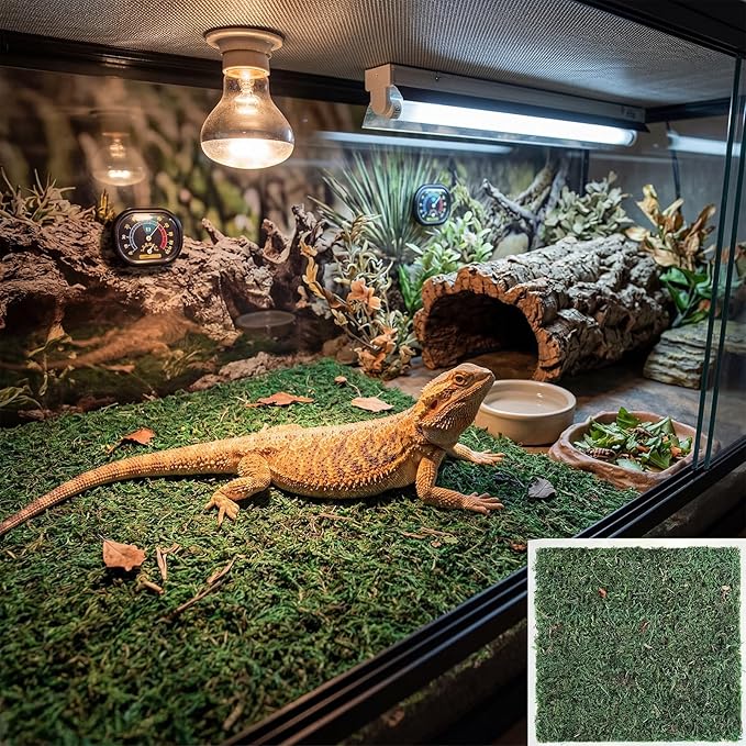 Breling 8 Pcs Reptile Carpet Natural Moss Terrarium Bedding 12'' x 12'' Reptile Habitat Mat Moisture Retaining Substrate Liner for Bearded Dragon Lizard Tortoise Snake Leopard Gecko Tank Accessories