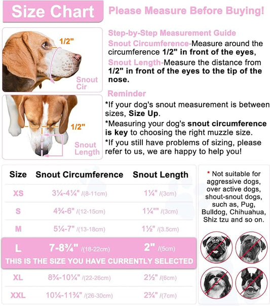 LUCKYPAW Dog Muzzle, Mesh Muzzle for Large Medium Dogs, Soft Mouth Cover to Prevent Biting Chewing, Drinkable Breathable Adjustable Puppy Mouth Guard(Pink, L)