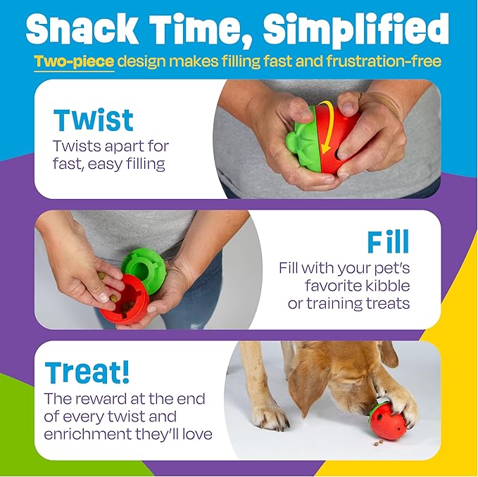 Brightkins Tough & Tumble 2-Piece Strawberry, Enrichment Puppy Essentials, Dog Birthday Treat Pouch Gifts, Training Dog Accessories, Container Slow Feeder Dispensing, Puzzle Feeder (Pack of 2)