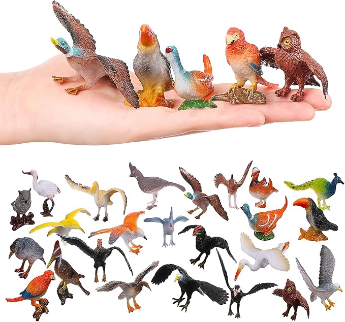 Realistic Bird Figurines, 24pcs Eagle, Parrot, Robin, Owl Toys - Fairy Garden Accessories, Educational Learning Dollhouse Birthday Cake Topper Gift for Kids