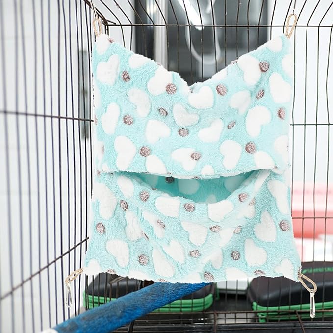 Pet Hamster Bed and Guinea Pig Hammock Double-Layer Plush Sleeping Sack with Hanging Design 32x34cm Warm Hideout Cushion for Small Animals