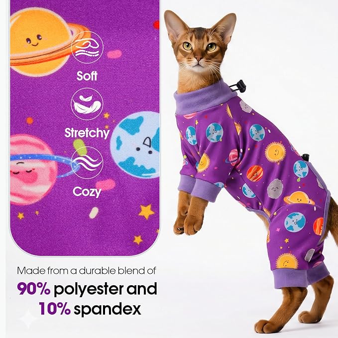 DENTRUN Cat Clothes for Hair Control with Hair Sticky Fabric - Soft Recovery Suit & Breathable Lint-Resistant Cat Sweater for Cats Only, Kitten Onesie Pajamas, S, Purple