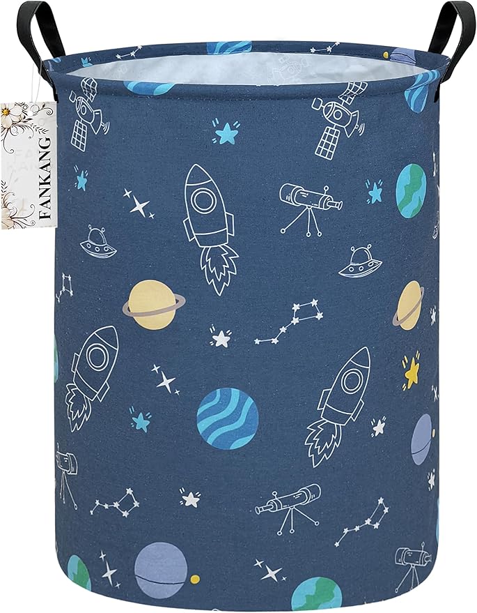 Storage Basket, Nursery Hamper Canvas Laundry Basket Foldable with Waterproof PE Coating Large Storage Baskets for Kids Boys and Girls, Office, Bedroom, Clothes,Toys（Colorful Space ）