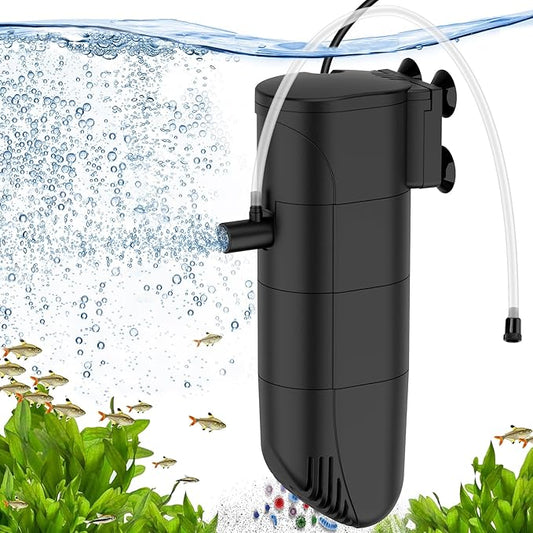 Submersible Aquarium Filter, 186GPH 4-Stage Fish Tank Filter Adjustable Air Flow Powerful Internal Filter for 25-45 Gallon Tank with Filtration Oxygenation Circulation (13W)