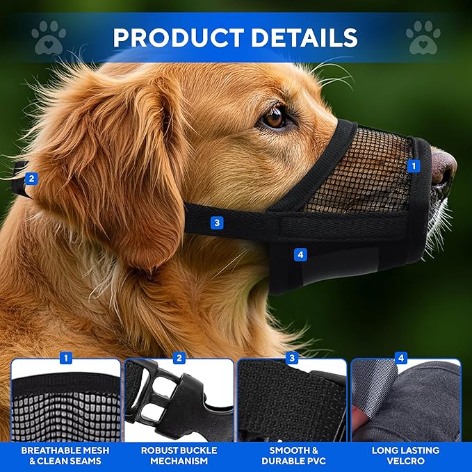 Evollax Dog Muzzle for Large Dogs – Breathable Air Mesh Muzzle for Large Sized Dog | Adjustable Mussels for Dogs Grooming | Muzzles to Prevent Biting Barking Chewing | Allows Panting and Drinking