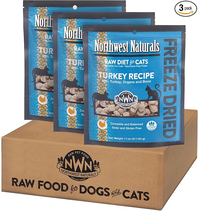 Northwest Naturals Freeze-Dried Turkey Cat & Kitten Food – Bite-Sized Nibbles – Healthy, Limited, Human-Grade Ingredients, All-Natural, High-Protein Raw Diet – Complete & Balanced – 11 oz (Pack of 3)