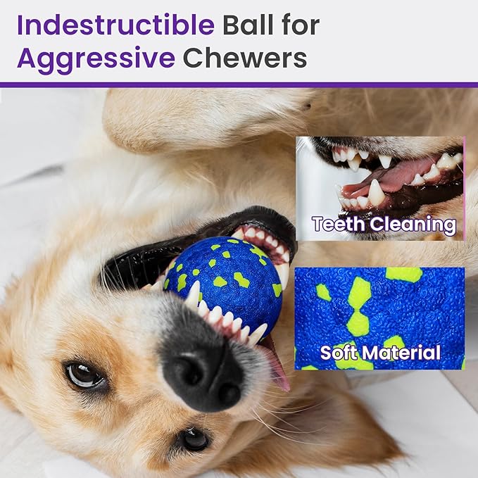 Dog Tennis Balls, 4 Pack 3" Indestructible Dog Toys for Aggressive Chewers, Outdoor Jolly Bouncy Balls, Durable Interactive Floating Dog Fetch Toy, Puppy Chew Toy for Teething, Blue White