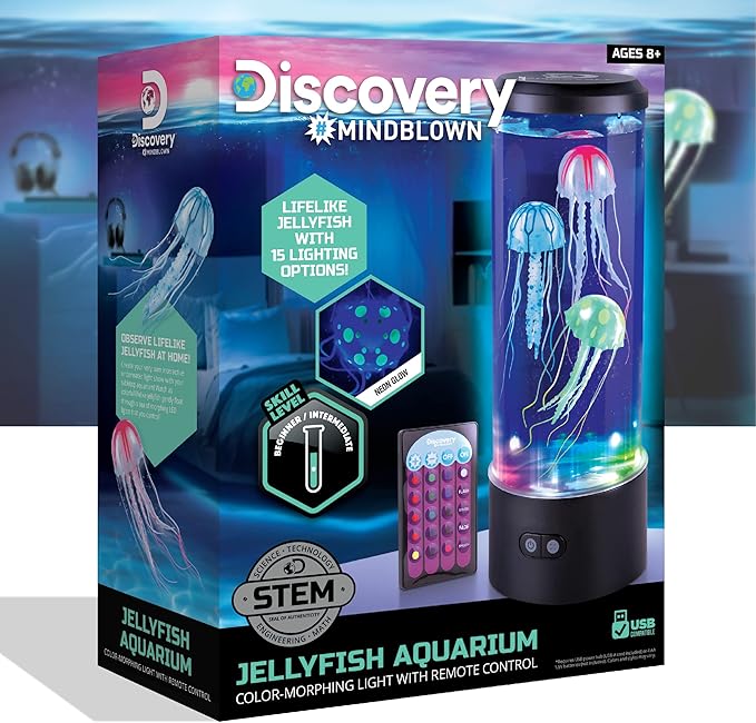 Discovery™ Jellyfish Aquarium Lamp – Color‑Morphing LED Bedroom Night Light with Remote| 15 Light Options| Lifelike Floating Jellyfish| Educational Learning Gift| Ages 8+