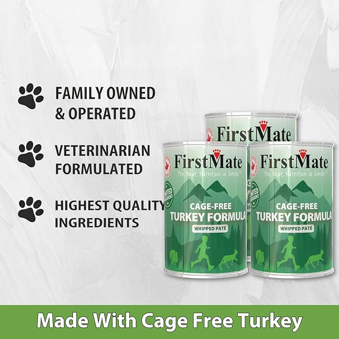 FirstMate Wet Cat Food Limited Ingredient Cage-Free Turkey Formula – Grain Free, High Protein, Single Ingredient, Canned Cat Food – 12.2 oz Case of 12