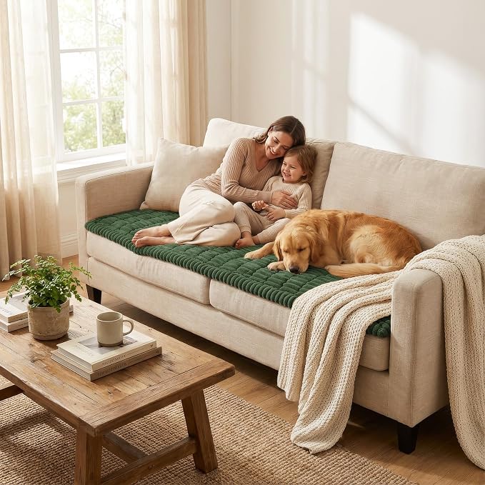 Smiry Couch Cover for Dogs, Non Slip Washable Sofa Protector for Pets, Soft Furniture Cover for Pet, Stylish Sofa Covers, Cozy Protect Against Fur, Dirt & Everyday Messes (Dark Green, 27.6" x 47")