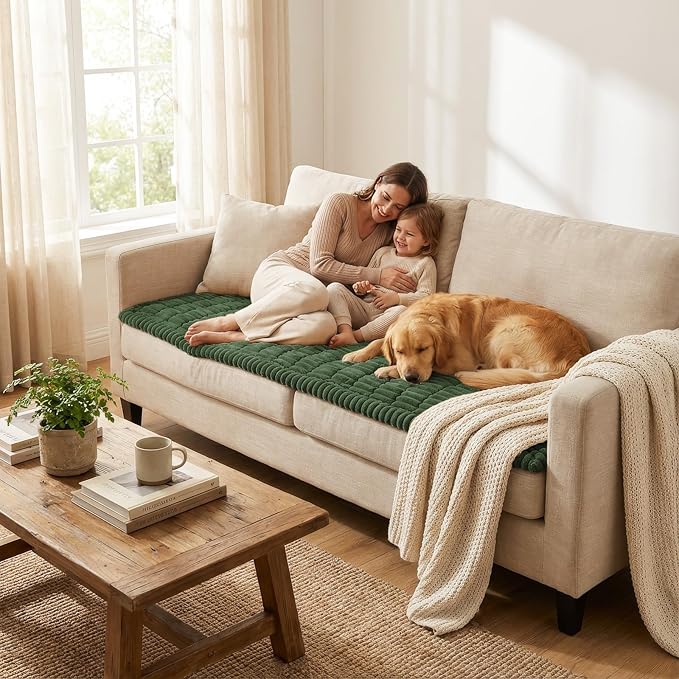 Smiry Couch Cover for Dogs, Non Slip Washable Sofa Protector for Pets, Soft Furniture Cover for Pet, Stylish Sofa Covers, Cozy Protect Against Fur, Dirt & Everyday Messes (Dark Green, 27.6" x 88")