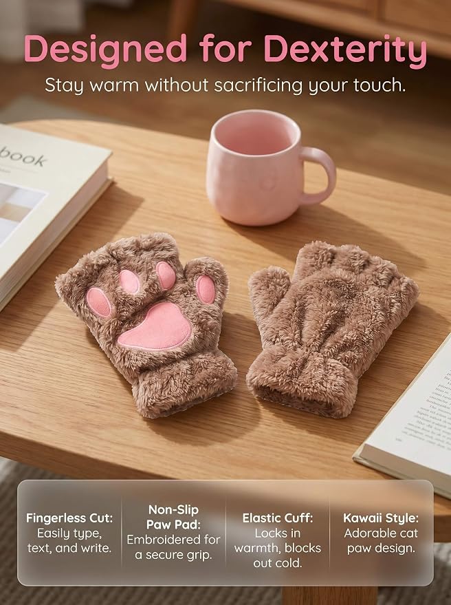 OTPEH Cat Paws Gloves Fingerless Bear Furry Paw Cute Hand Gear Cosplay Costume Accessories