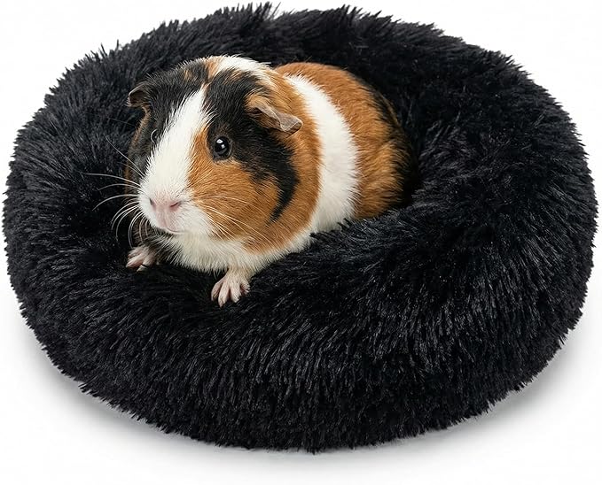 Guinea Pig Bed 11.8 Inch for Small Animal，Washable Small Animal Beds，Hideout Soft & Comfortable Donut Bed for Dwarf Rabbits/Hamster/Hedgehog/Ferrets,Black